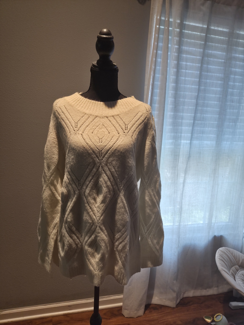 Talbots Cream Diamond-Textured Crewneck Sweater
